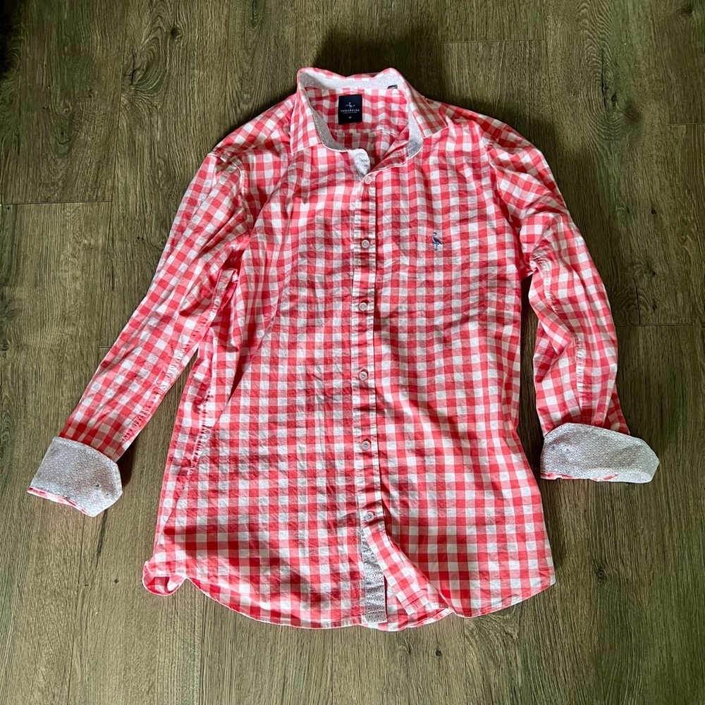 Tailorbyrd Red White Gingham Button Down Shirt Men’s Medium - Picture 1 of 5